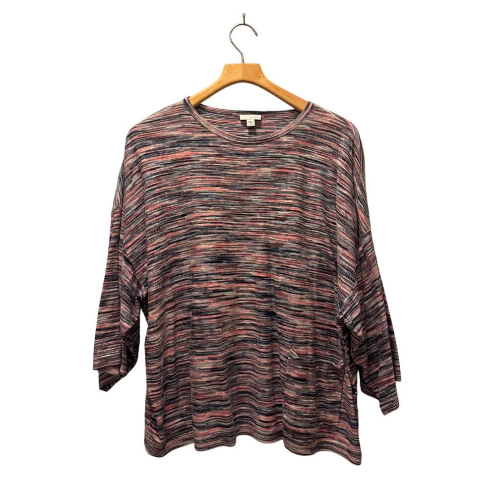Pure Jill Women's Space Dye Knit Tunic Top Multicolor Cotton 3/4 Sleeve Large